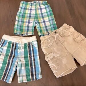 Baby Boden Blue Green Plaid and Tan Cargo Shorts Trio